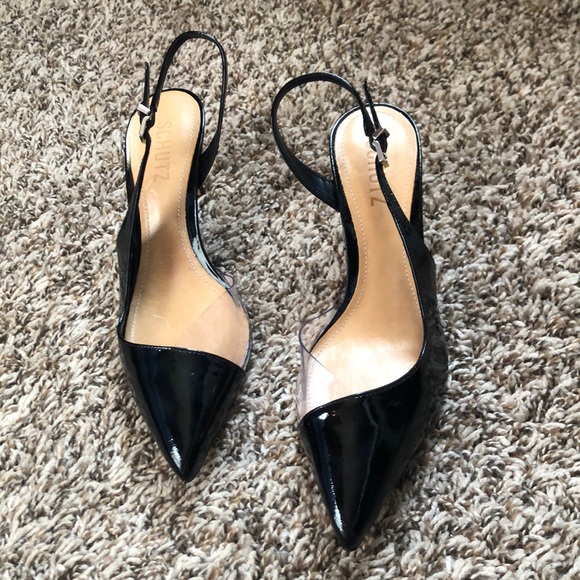 SCHUTZ Shoes - 🦋 schutz black half clear heel pumps shinny leather sole